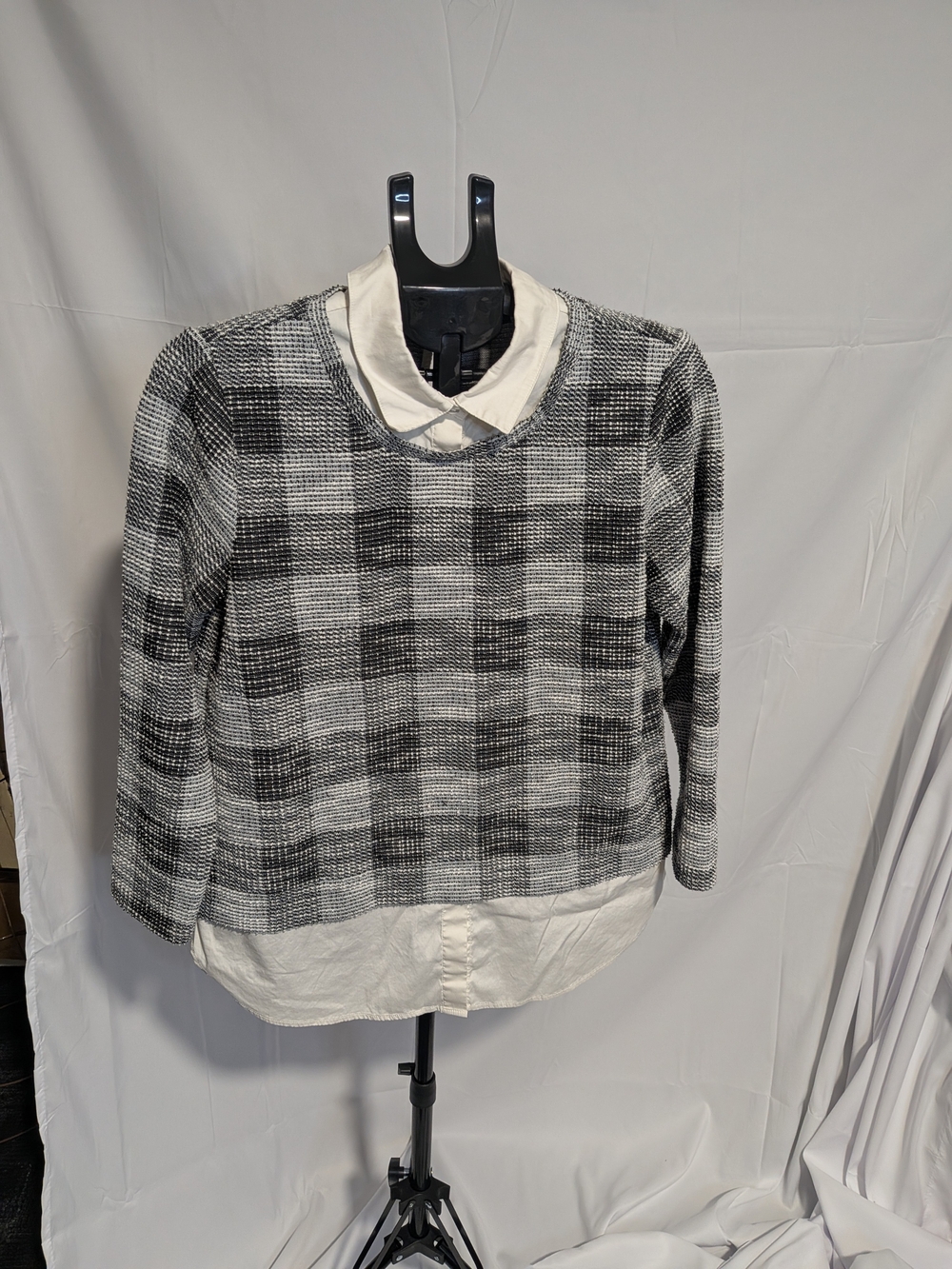 Ann Taylor Factory Black & White Plaid Layered-Look Sweatshirt
